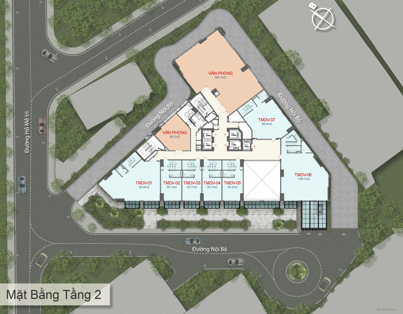 Mặt bằng điển hình tầng 02 Trinity Tower