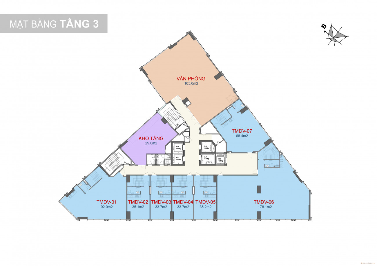 Mặt bằng điển hình tầng 03 Trinity Tower