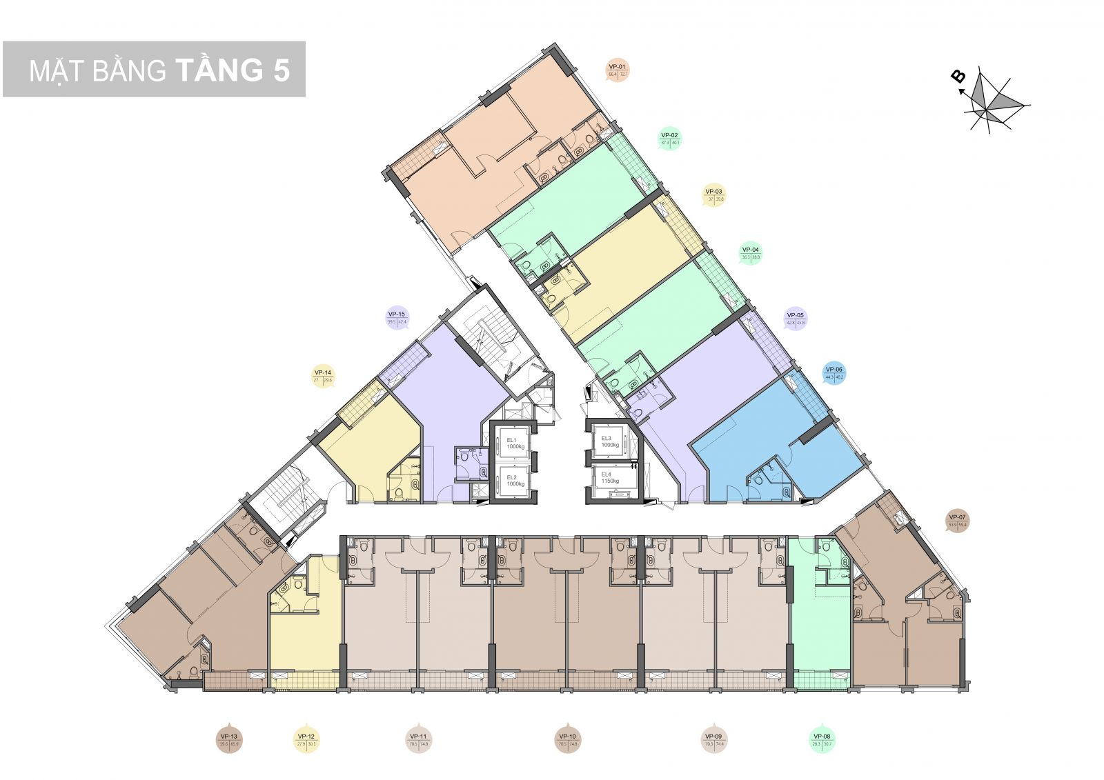 Mặt bằng điển hình tầng 05 Trinity Tower